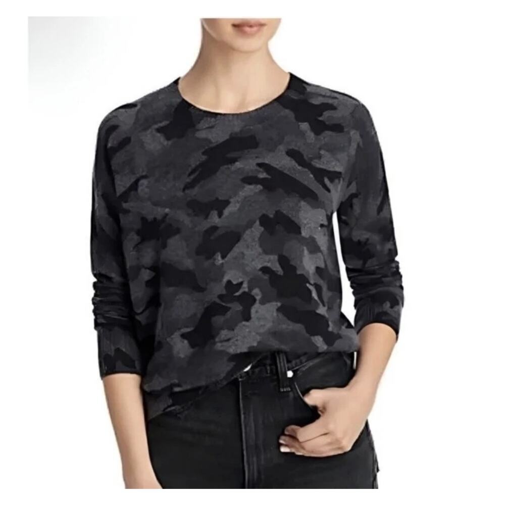 Aqua 100% Cashmere Camo Crewneck Sweater Gray Black Medium - Picture 8 of 16